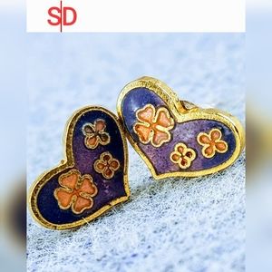 Solid Brass Cloissone (Enamel) Heart Shaped Stud Earring